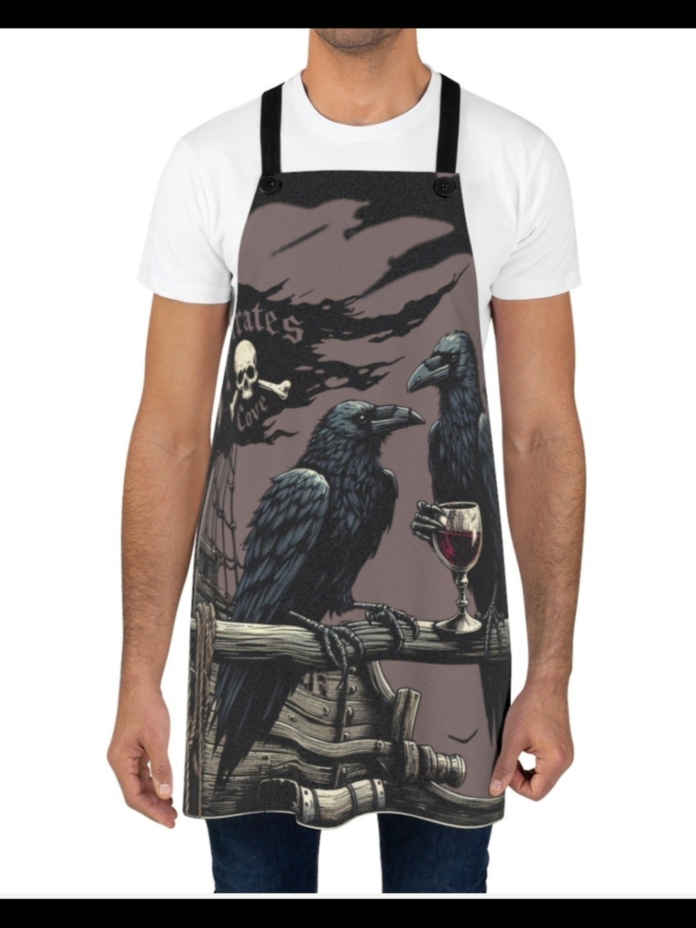 Pirate Raven Graphic Apron - Brown